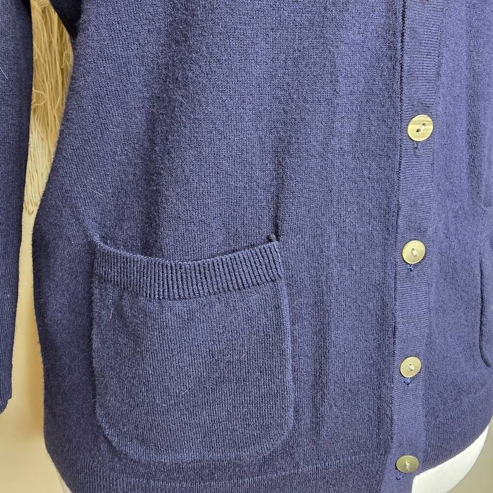 Talbots Cardigan Navy Blue Pima Cotton Pocket Button Front Sweater Small - Picture 7 of 11